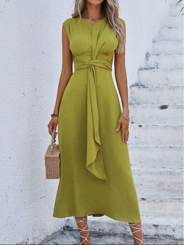 Dames Midi Jurk Met Gedrapeerde Taille En Strikdetail