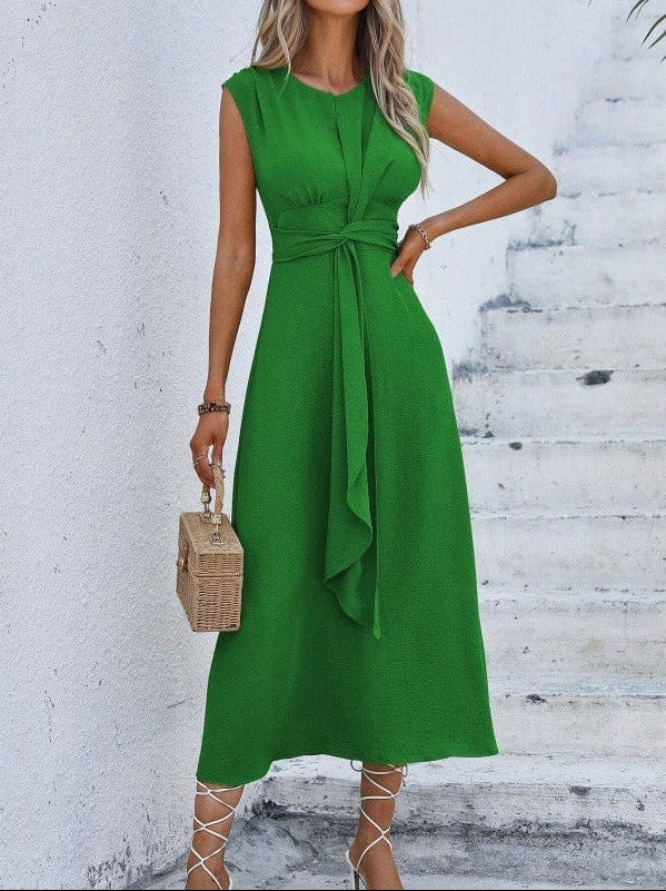 Dames Midi Jurk Met Gedrapeerde Taille En Strikdetail
