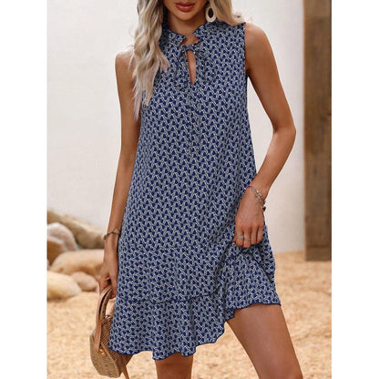 Dames Midi Jurk Met Geometrische Print En Strikdetail