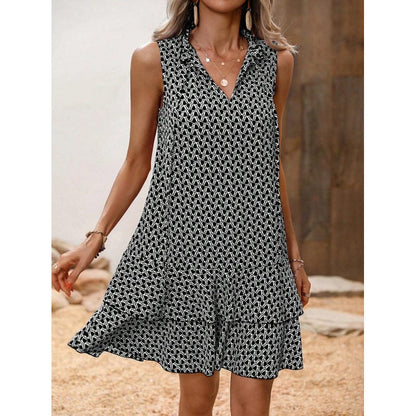 Dames Midi Jurk Met Geometrische Print En Strikdetail