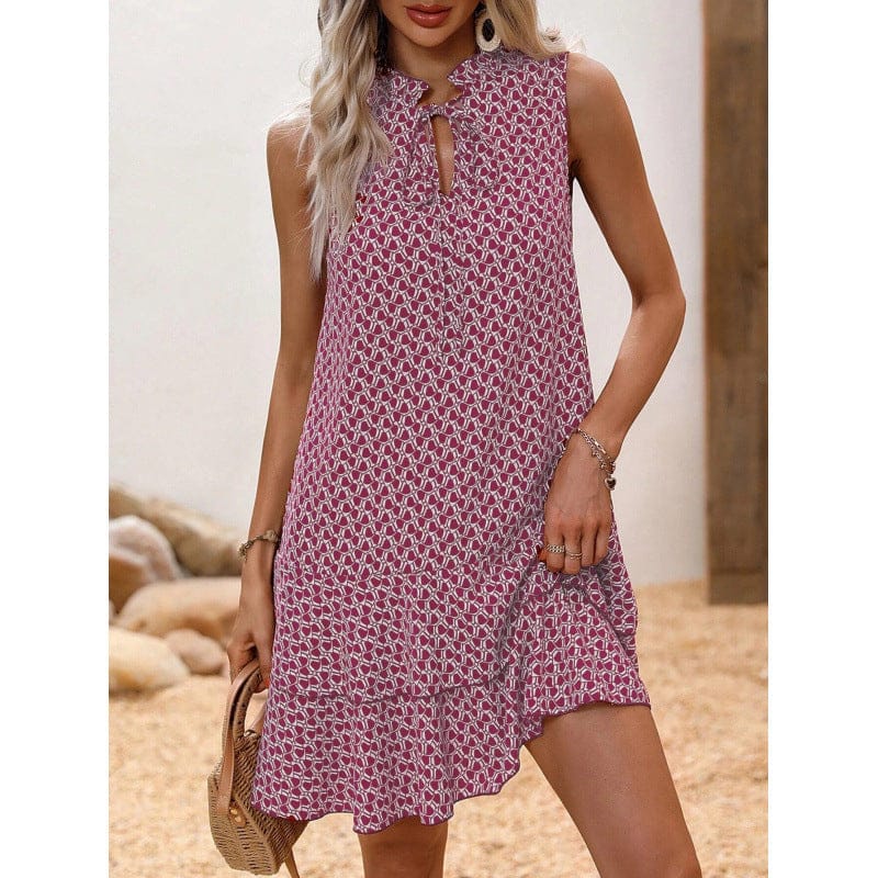 Dames Midi Jurk Met Geometrische Print En Strikdetail