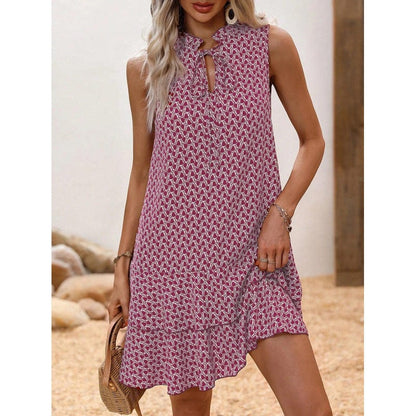 Dames Midi Jurk Met Geometrische Print En Strikdetail