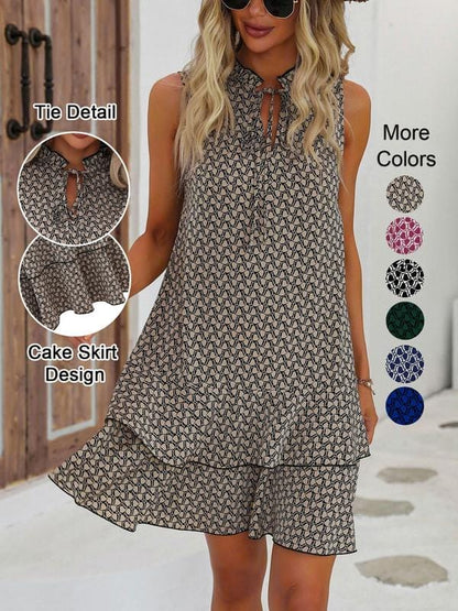 Dames Midi Jurk Met Geometrische Print En Strikdetail