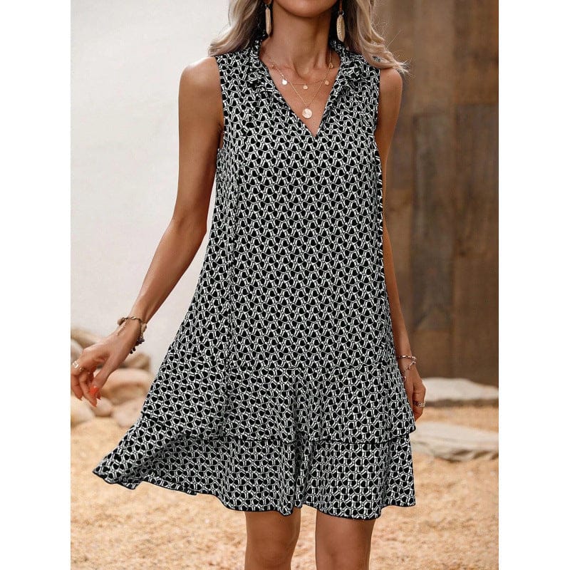 Dames Midi Jurk Met Geometrische Print En Strikdetail