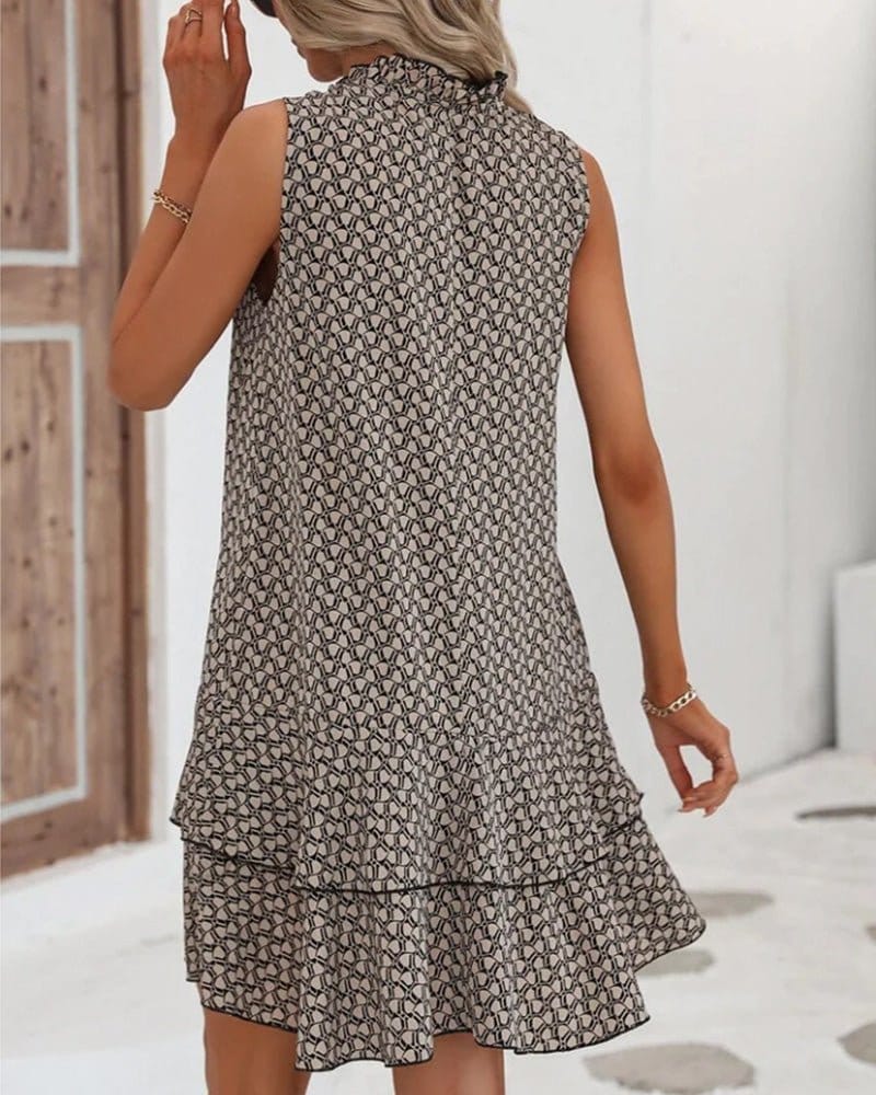 Dames Midi Jurk Met Geometrische Print Zwart Beige