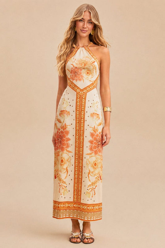 Dames Midi Jurk Met Halternek En Bloemenprint