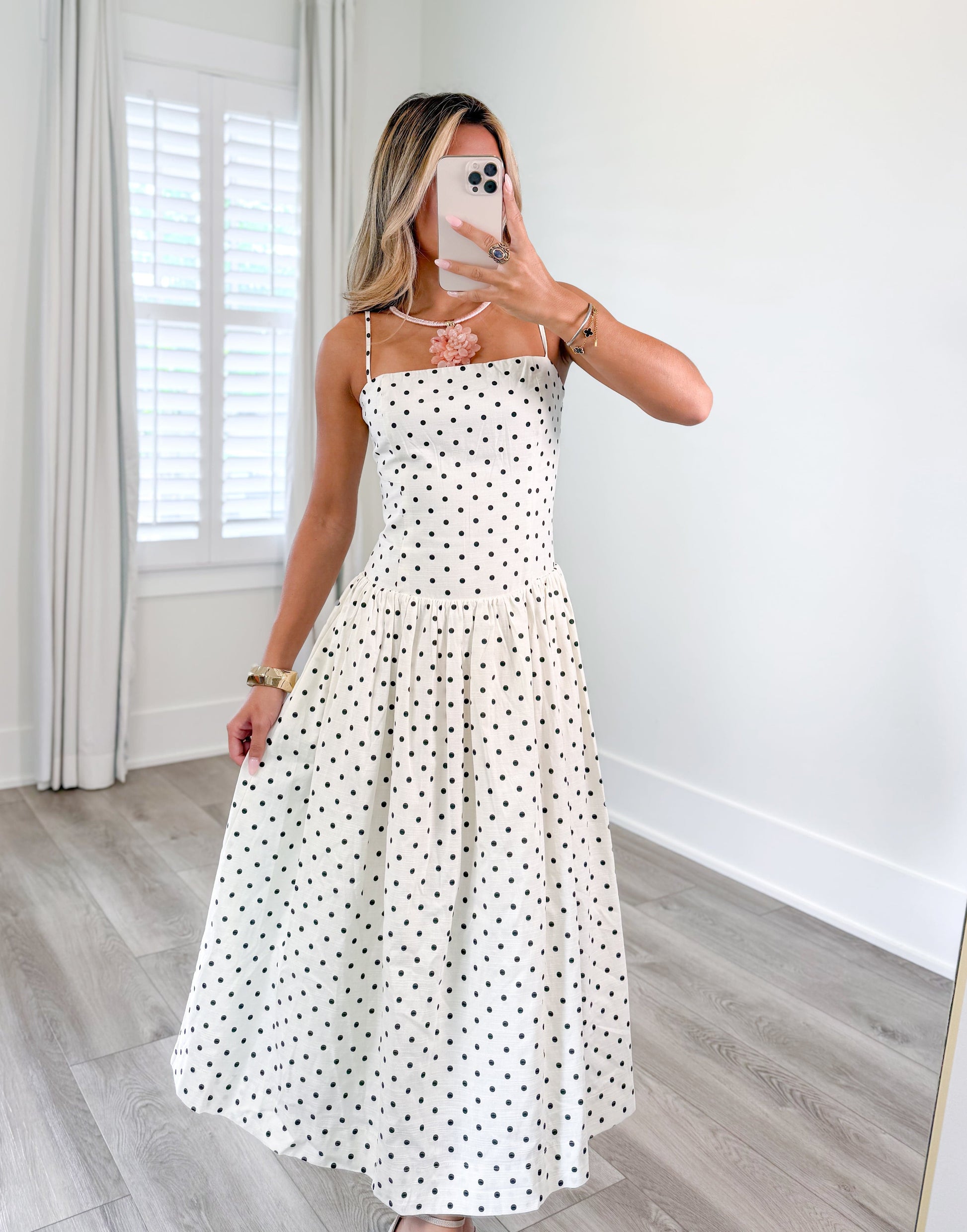 Dames Midi Jurk Met Polkadotprint Zwart Wit