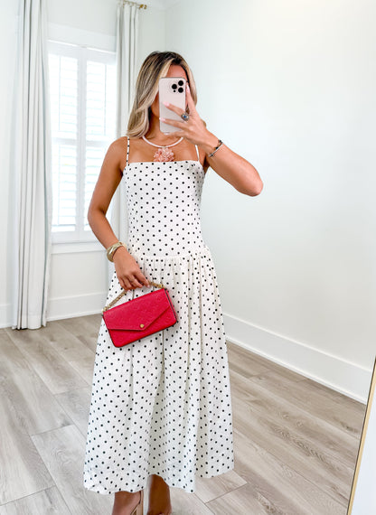 Dames Midi Jurk Met Polkadotprint Zwart Wit
