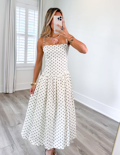 Dames Midi Jurk Met Polkadotprint Zwart Wit