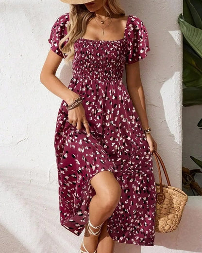 Dames Midi Jurk Met Print En Vierkante Hals