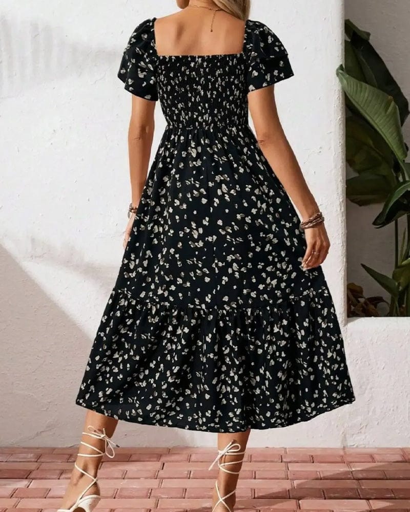 Dames Midi Jurk Met Print En Vierkante Hals