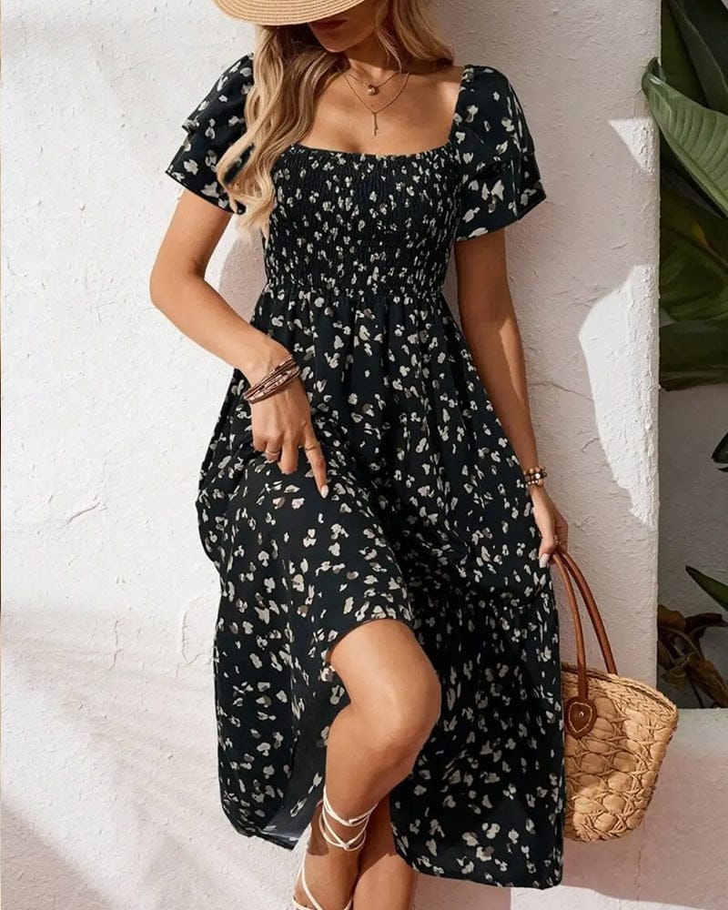 Dames Midi Jurk Met Print En Vierkante Hals