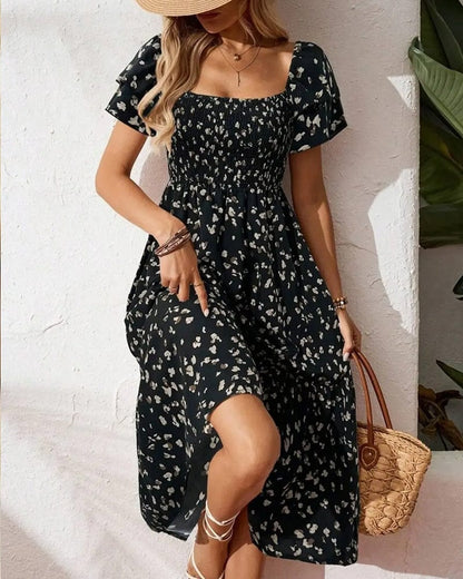 Dames Midi Jurk Met Print En Vierkante Hals