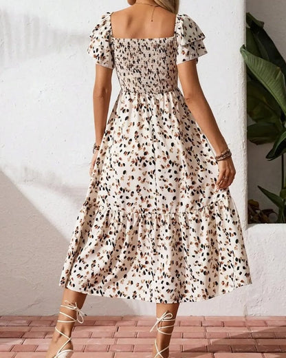 Dames Midi Jurk Met Print En Vierkante Hals