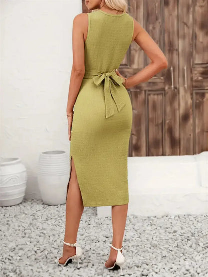 Dames Midi Jurk Met Rugstrik En Split