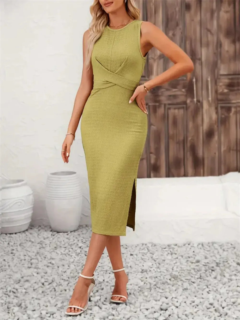 Dames Midi Jurk Met Rugstrik En Split