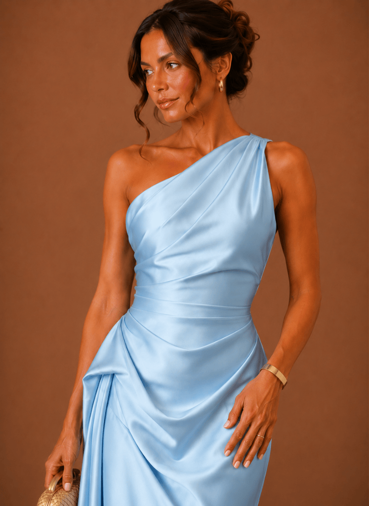 Dames Midi Jurk Satijn One Shoulder Bruiloft