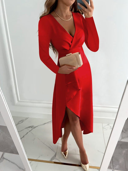 Dames Midi Kokerjurk Met Asymmetrische Snit