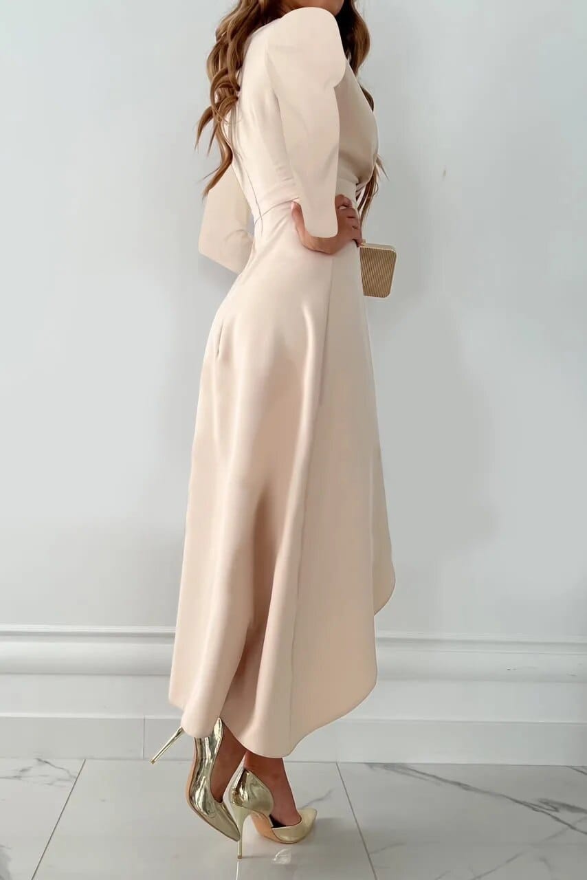 Dames Midi Kokerjurk Met Asymmetrische Snit