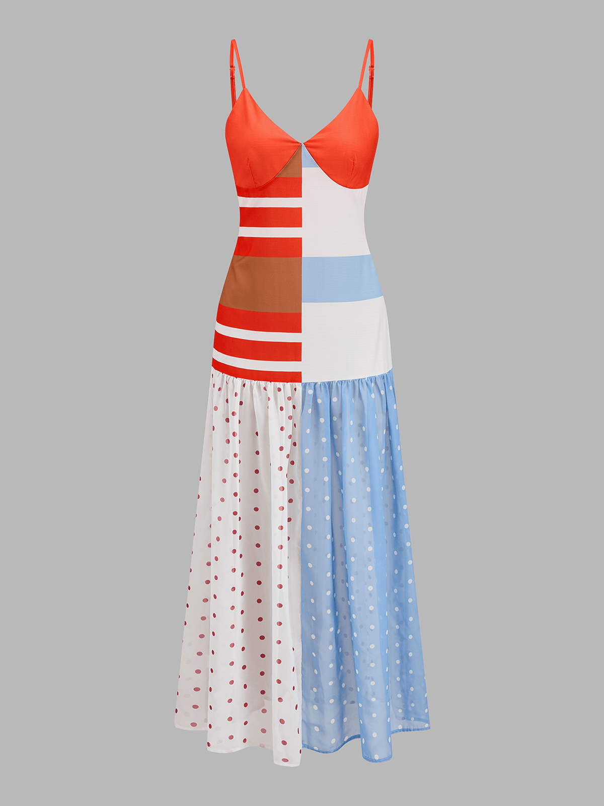 Dames Midi Slipdress Met Patchwork Polkadot Print