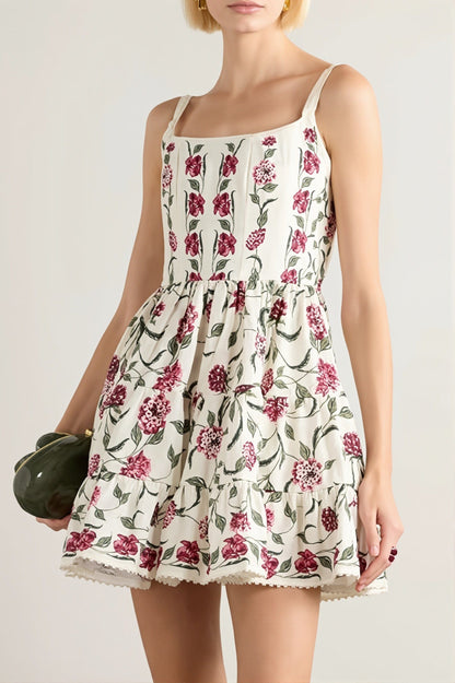 Dames Mini Jurk Met Bloemenprint En Kant