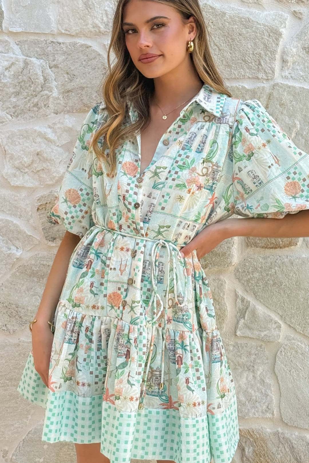 Dames Mini Jurk Met Bloemenprint En Linnenmix