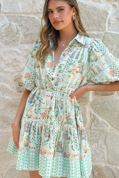 Dames Mini Jurk Met Bloemenprint En Linnenmix