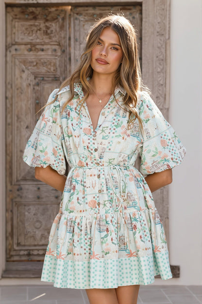 Dames Mini Jurk Met Bloemenprint En Linnenmix
