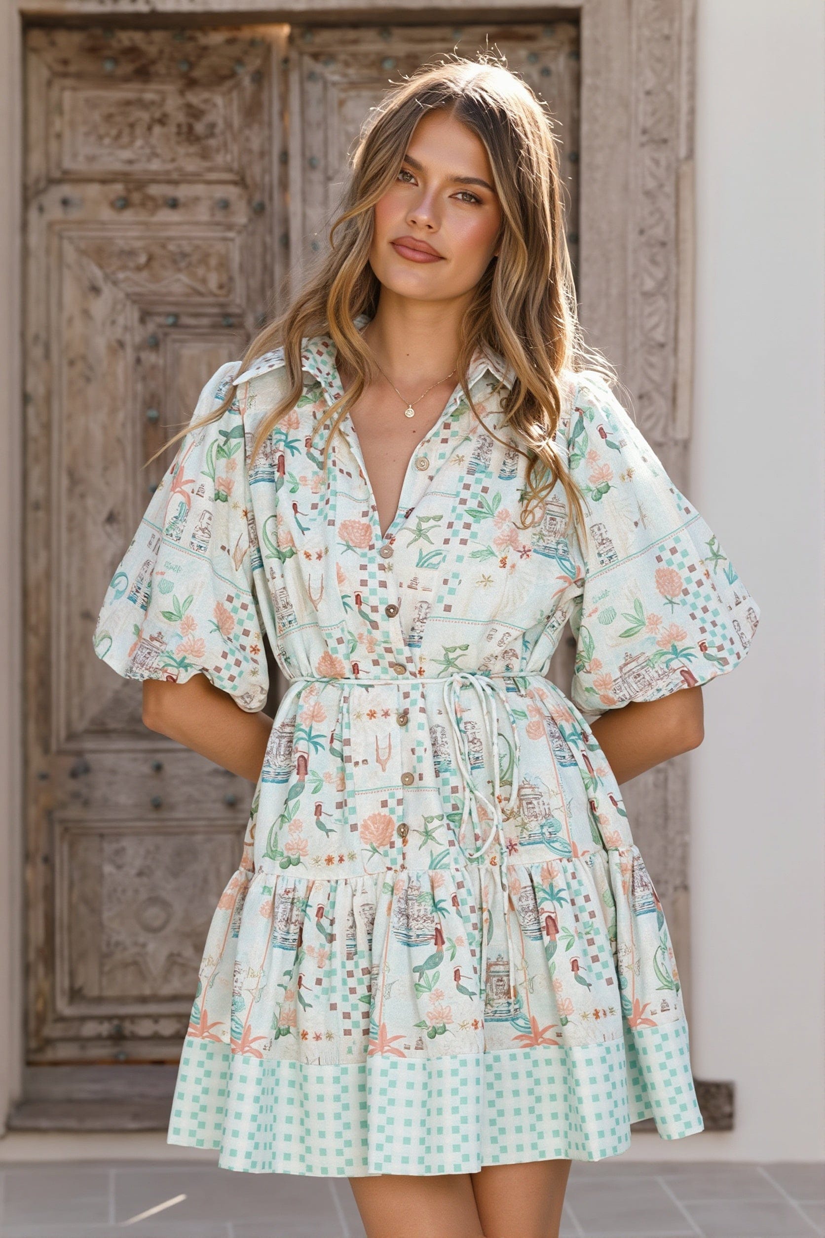 Dames Mini Jurk Met Bloemenprint En Linnenmix