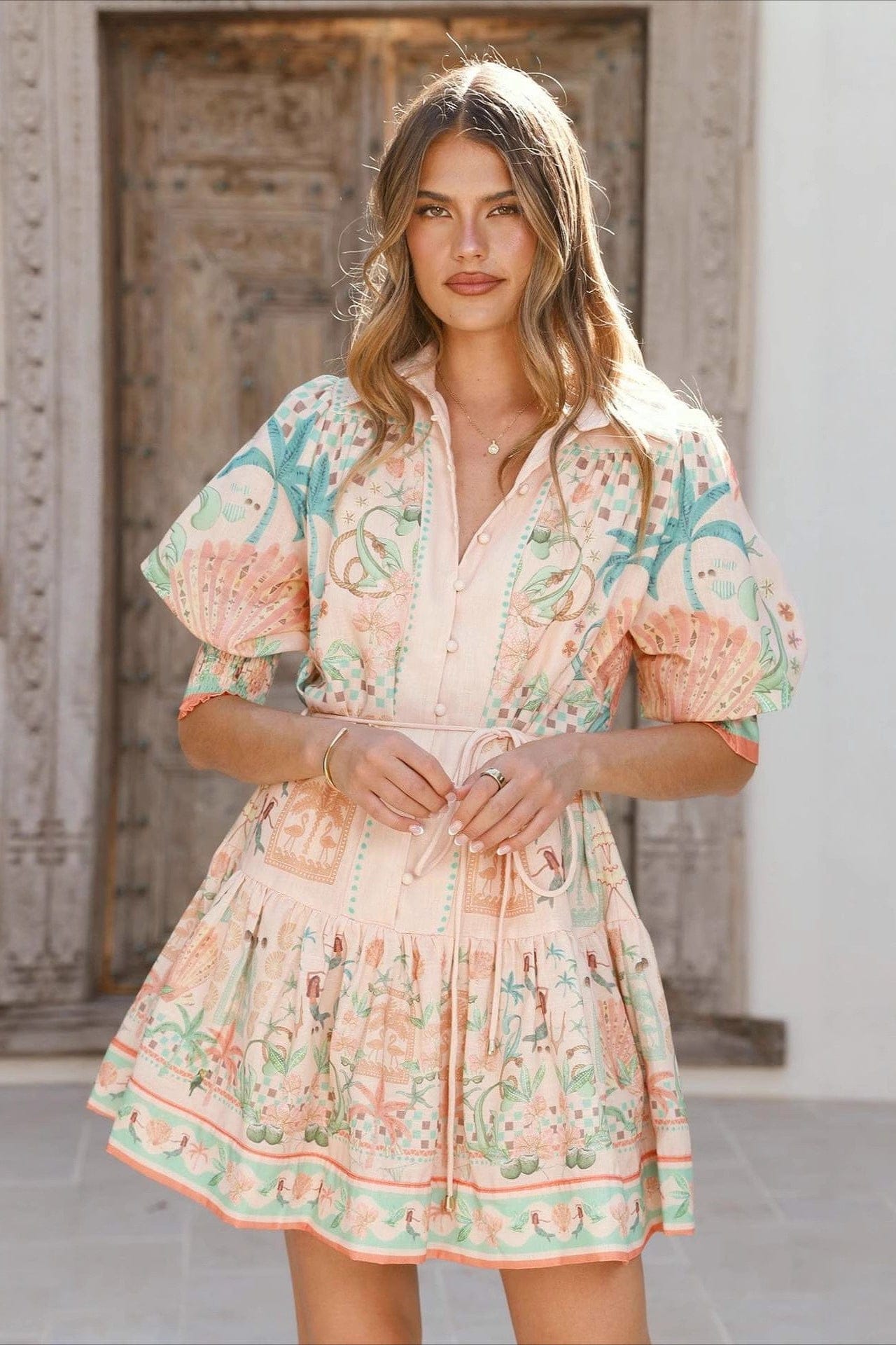 Dames Mini Jurk Met Bloemenprint En Linnenmix