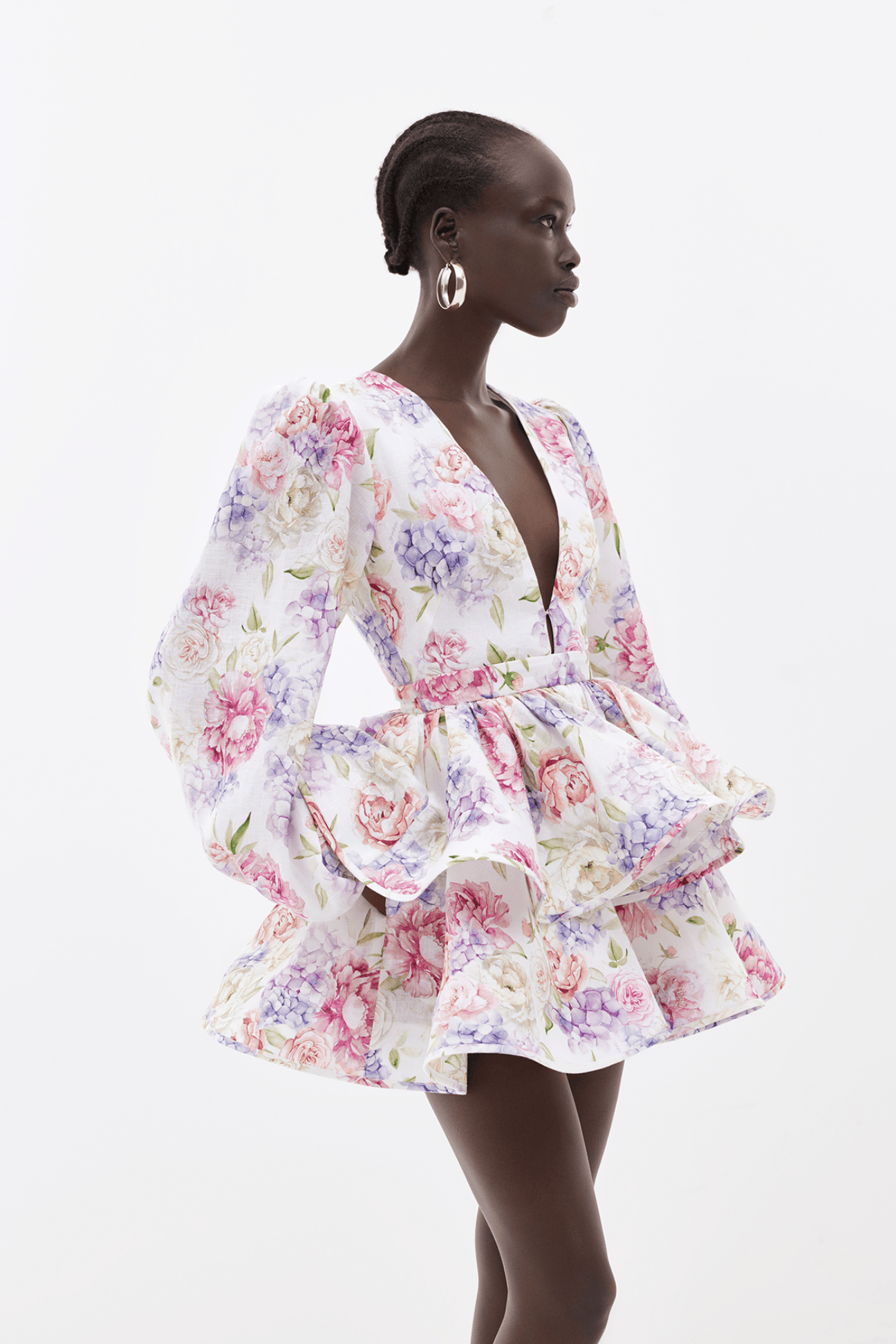 Dames Mini Jurk Met Bloemenprint En V Hals