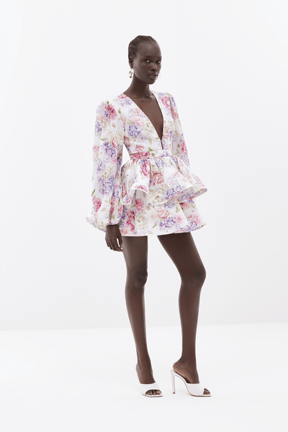 Dames Mini Jurk Met Bloemenprint En V Hals
