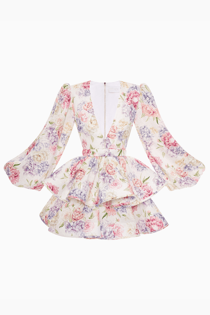 Dames Mini Jurk Met Bloemenprint En V Hals