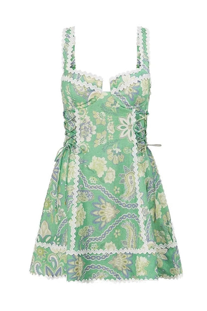 Dames Mini Jurk Met Kant En Print Van Linnenmix