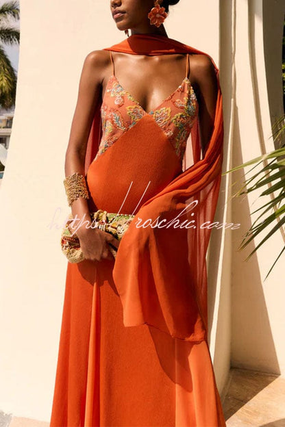 Dames Slip Maxi Jurk Met Geborduurd Kant