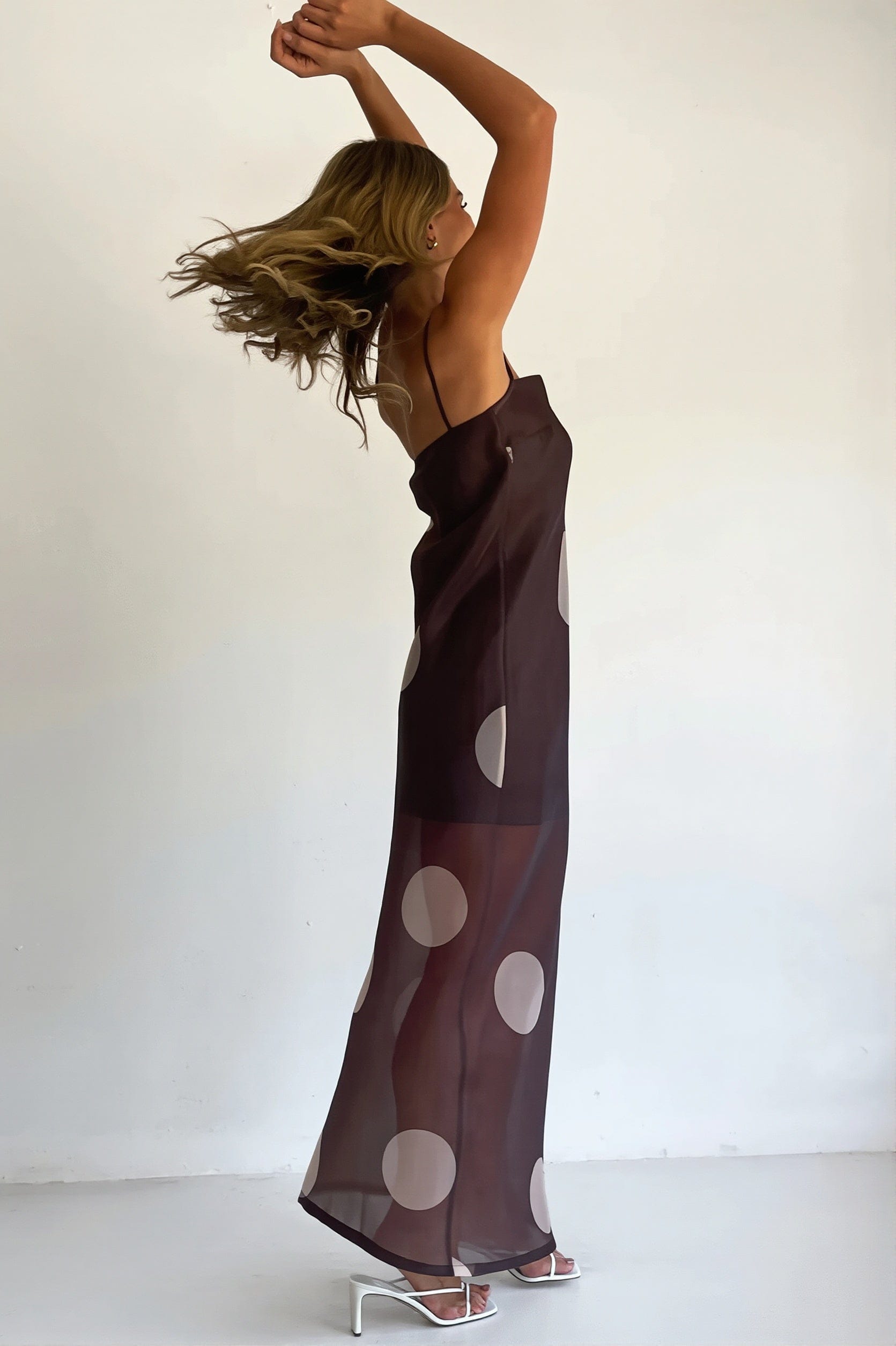 Dames Strapless Maxi Jurk Met Stippenprint Slim Fit