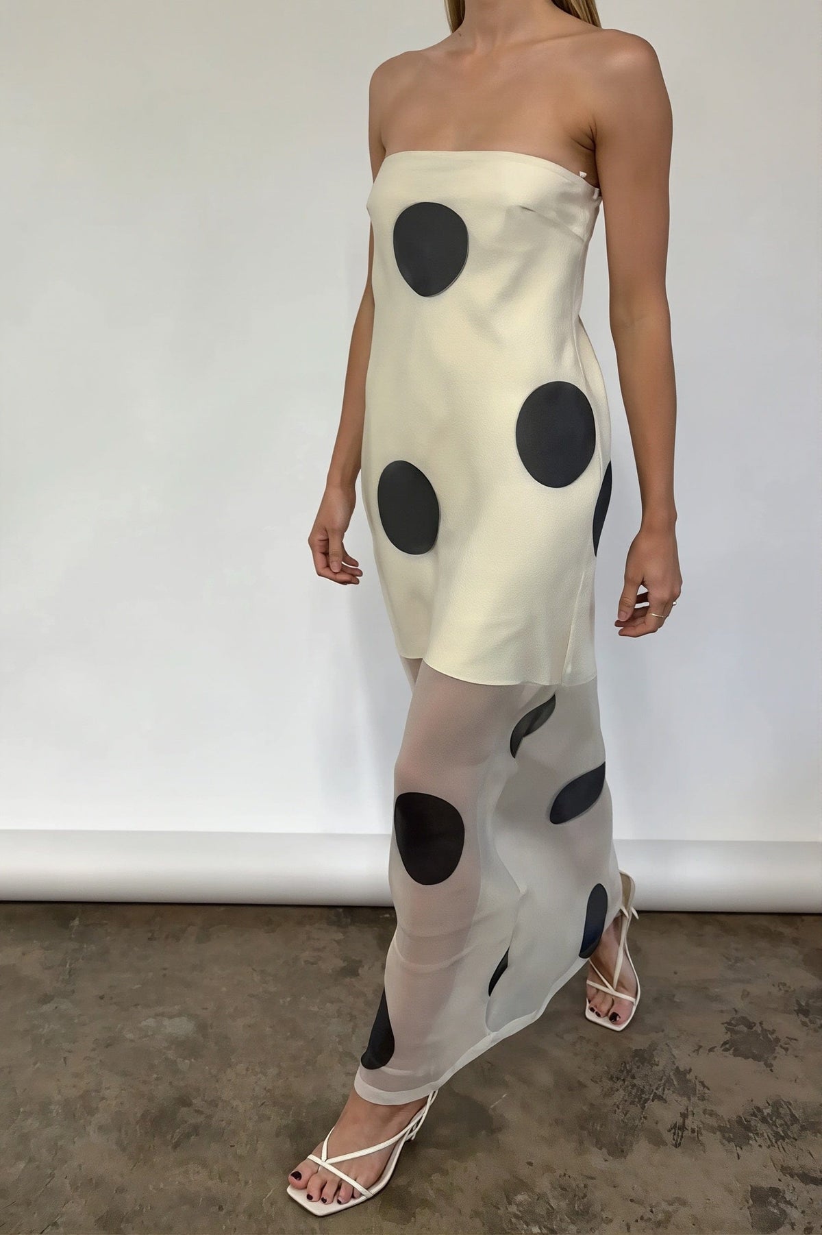 Dames Strapless Maxi Jurk Met Stippenprint Slim Fit