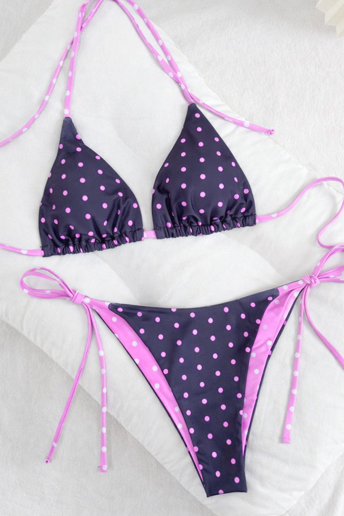 Dames Triangel Bikini Met Stippenprint En Strikdetail