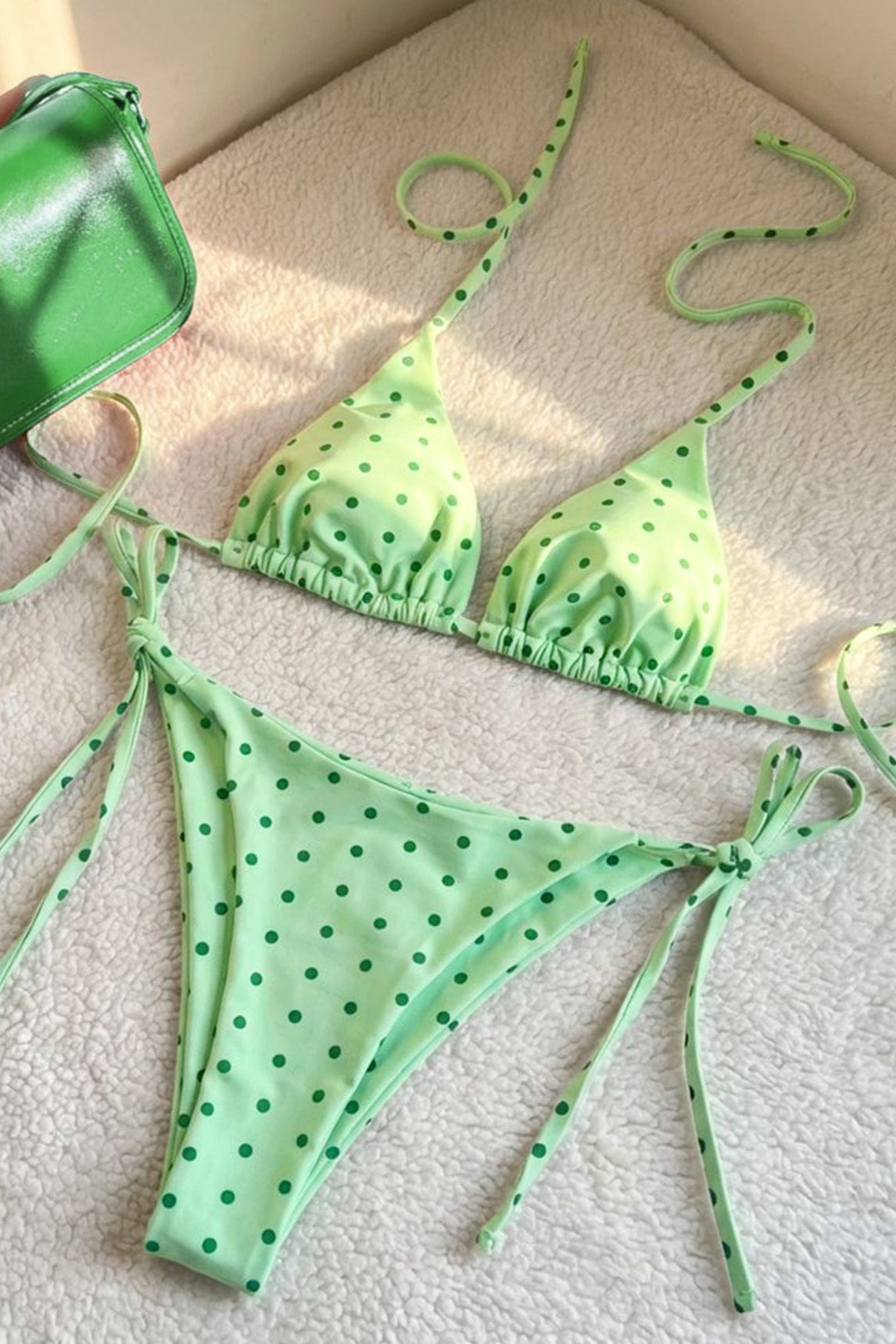Dames Triangel Bikini Met Stippenprint En Strikdetail