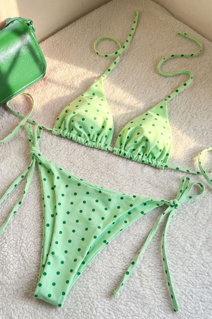 Dames Triangel Bikini Met Stippenprint En Strikdetail