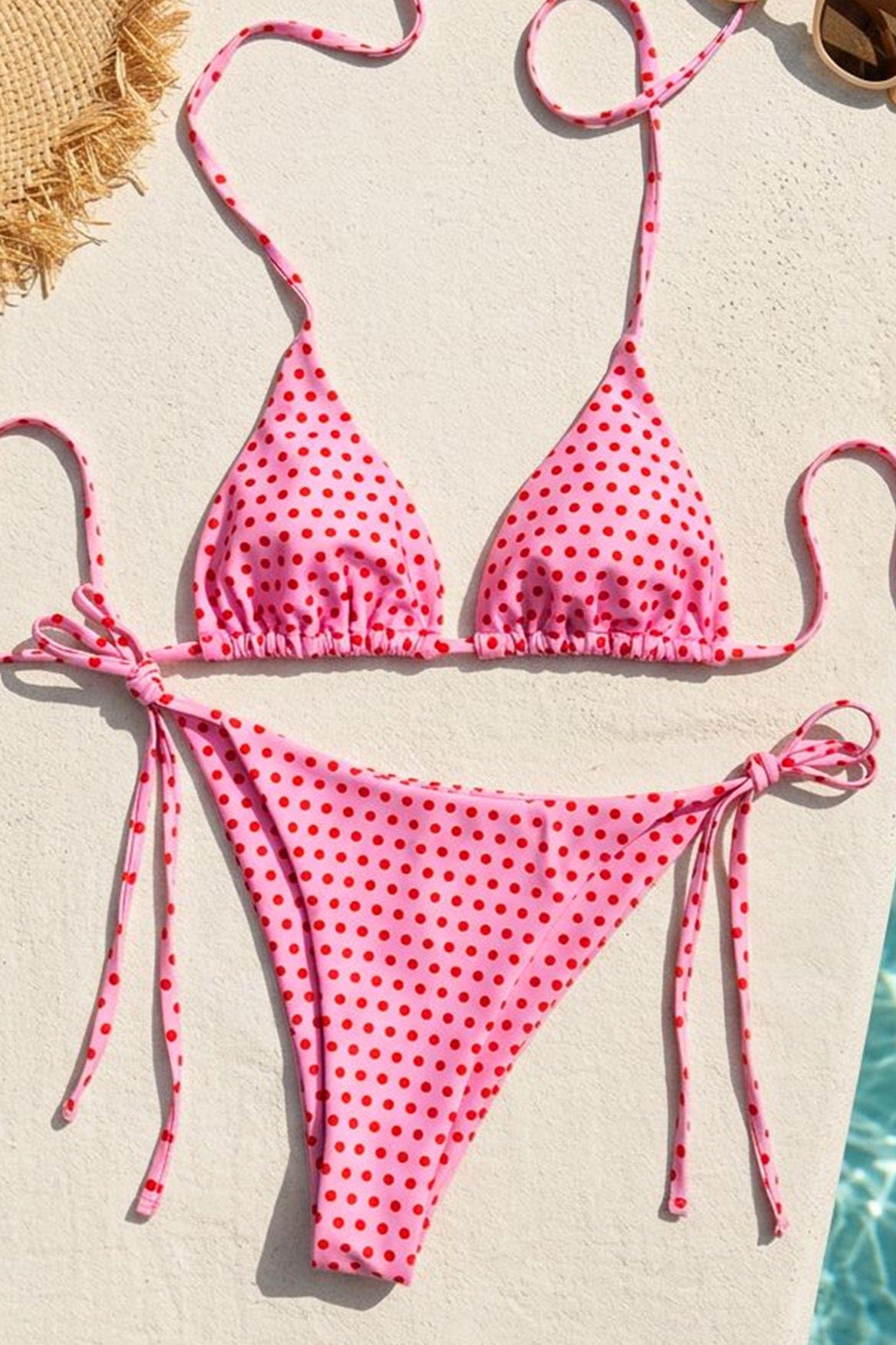 Dames Triangel Bikini Met Stippenprint En Strikdetail