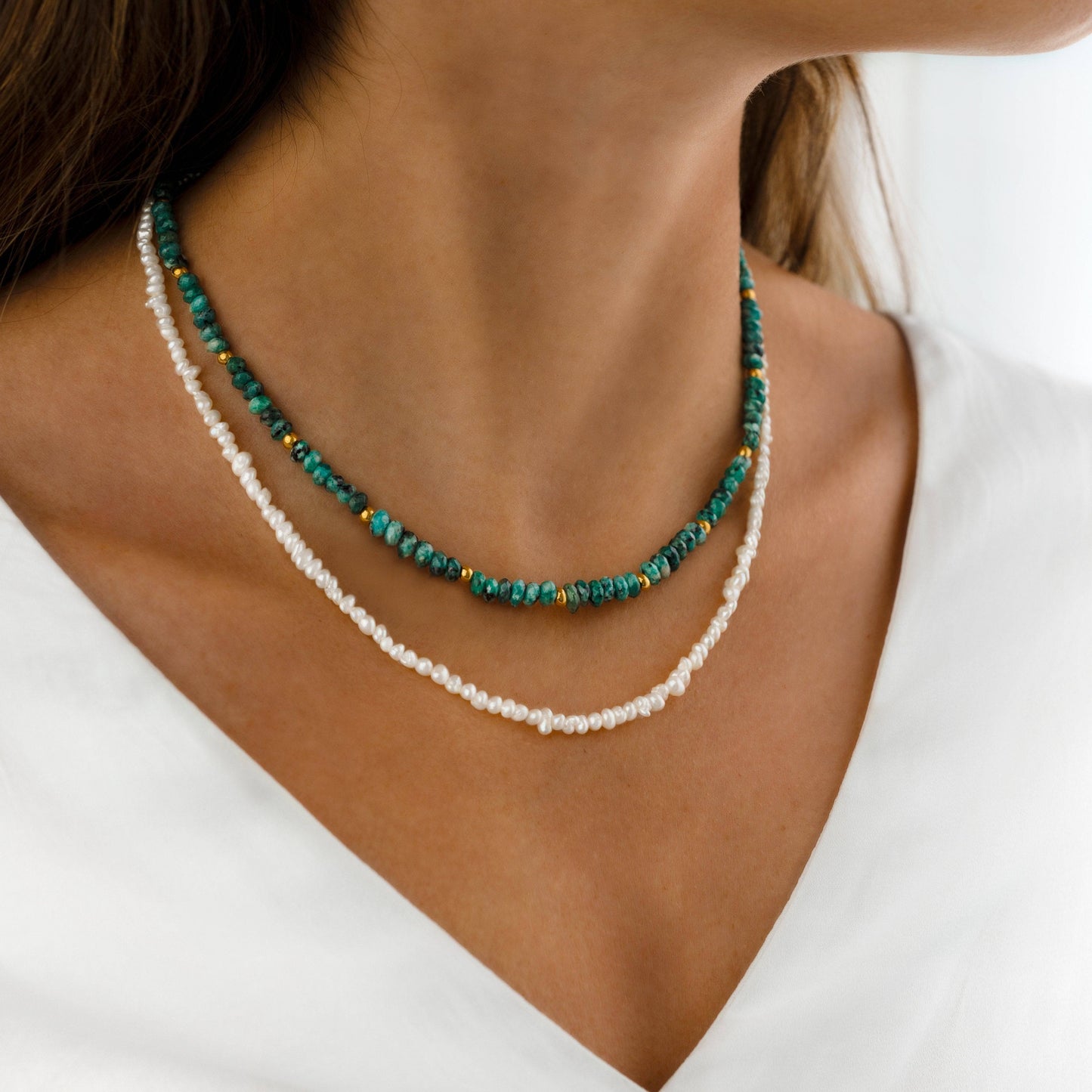 Natuurstenen Jade Ketting Met Goud Verguld Zilver