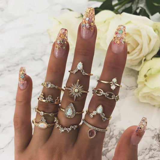 Dromerige Boheemse Ringen Set Met Steentjes