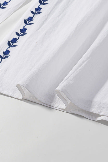 Wikkeljurk Geborduurde Bloemen Wit Blauw Zomer