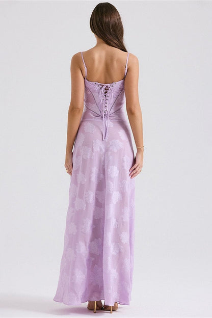 Volledige lengte van de elegante dames maxi jurk met jacquard dessin