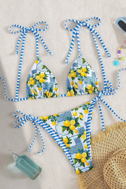 Zomerse dames bikini met frisse fruitprint voor strand of zwembad