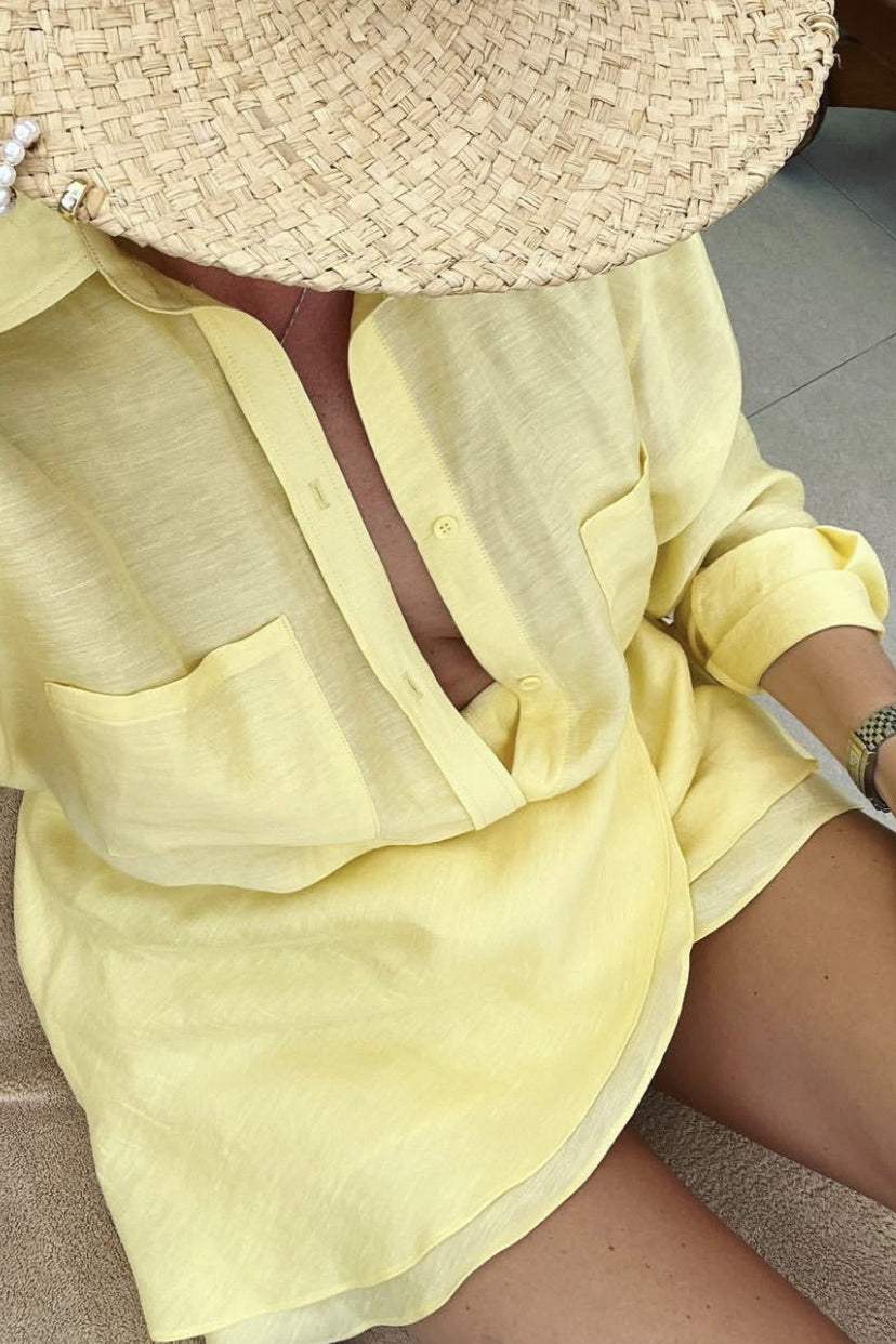 Katoen Linnen Overgooier Blouse En Rok Set Dames