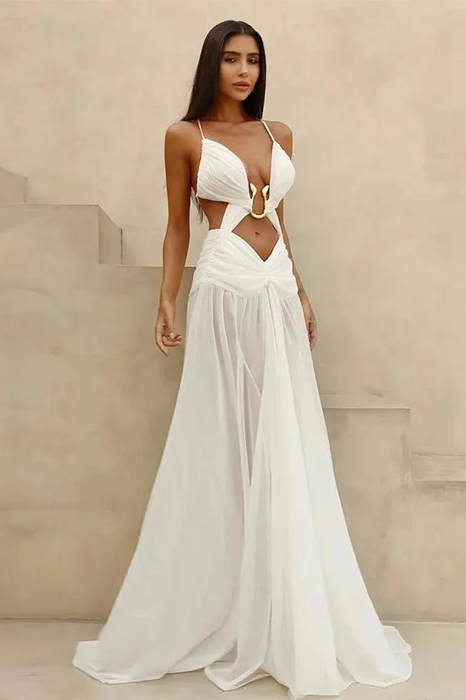 Dames Maxi Jurk Met Opengewerkt Design En V Hals
