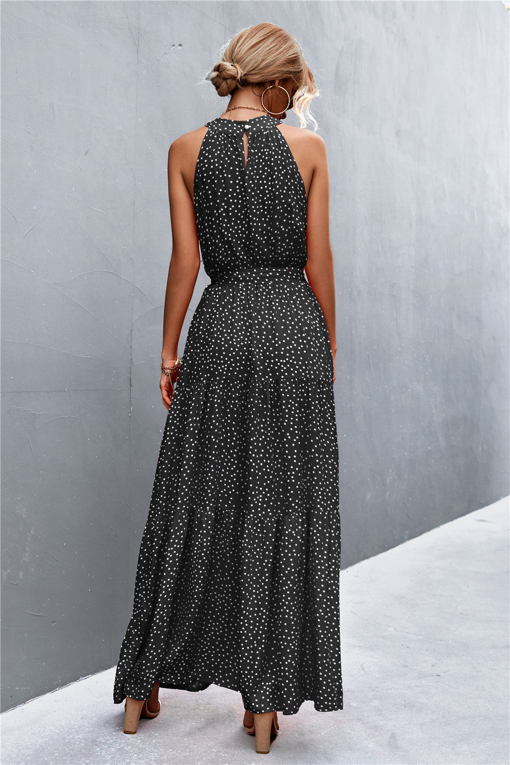 Geprinte Mouwloze Maxi Jurk met Tailleband