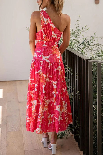 Formele Rode Midi Jurk Met Zomerse Print